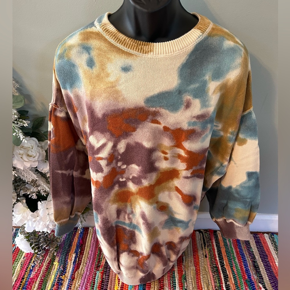 Coogi Style Sweater Colorblock Tie Dye Striped Geometric Pattern Large XL